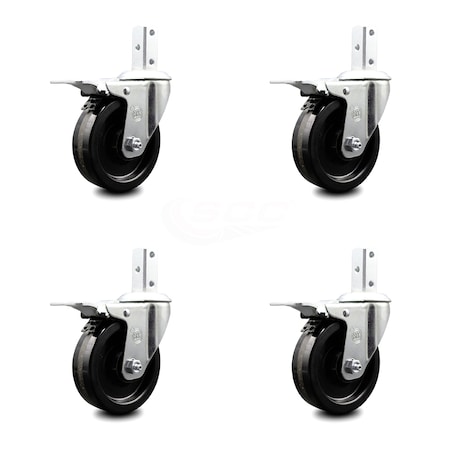 Service Caster 4 Inch Phenolic Wheel Swivel 7/8 Inch Square Stem Caster Set Total Lock Brake SCC-SQTTL20S414-PHS-78-4